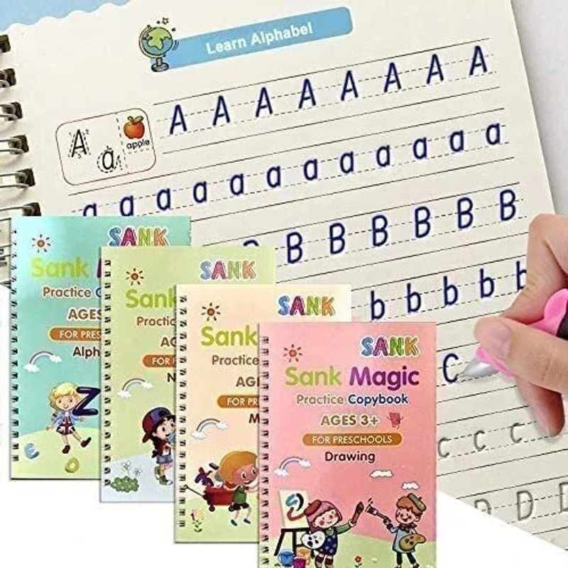 Magic Book For Kids With Pen | Handwriting Practice Copy Book For Preschoolers | Includes Alphabets, Number Tracing, Maths And Drawing Book | Magic Calligraphy Copybook Set Of 4 Books(Hardbound, Target Publications)