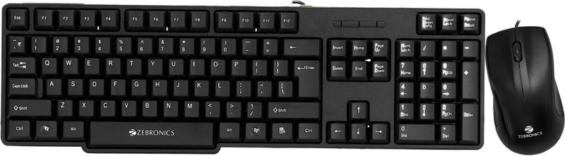 ZEBRONICS Zeb-Judwaa 750 Combo Wired USB Standard Desktop Keyboard Compatible with Desktop, Laptop, Mac with 104 Keys and a USB Mouse with 1200 DPI(Black)