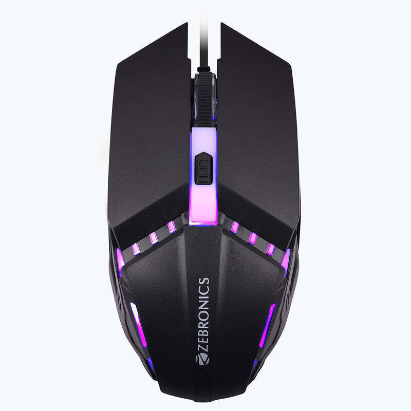 ZEBRONICS ZEB PHERO with DPI Switch, High Precision, Plug & Play, 4 Buttons Wired Ambidextrous Optical Gaming Mouse(USB 2.0, RAINBOW LED)
